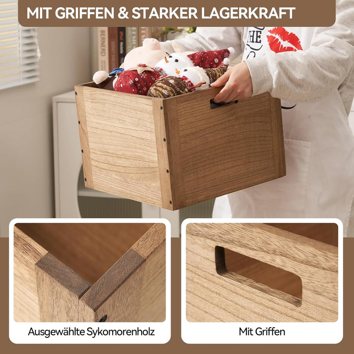 KIRIGEN Stapelbare Aufbewahrungsbox aus Paulownia-Holz, Regalwürfel mit Verbindungsplatten und Fussp