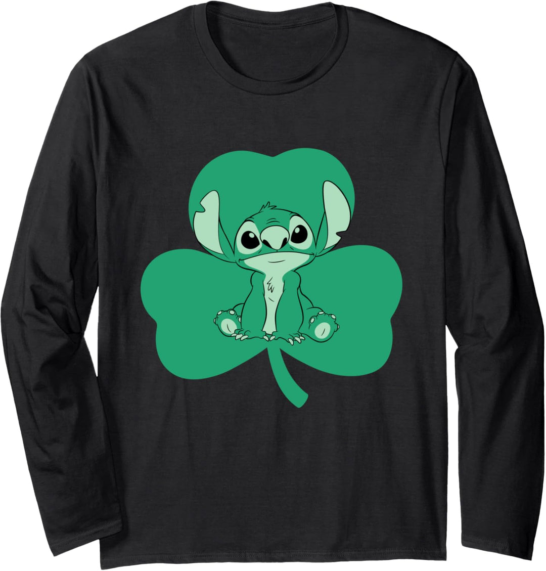 Disney Lilo and Stitch Green Shamrock St. Patrick's Day Langarmshirt