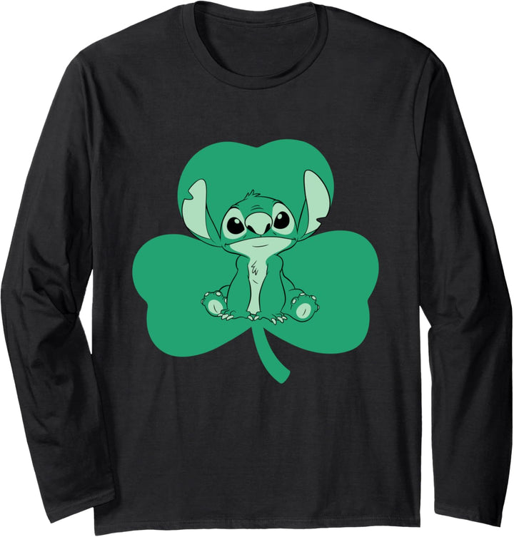 Disney Lilo and Stitch Green Shamrock St. Patrick's Day Langarmshirt