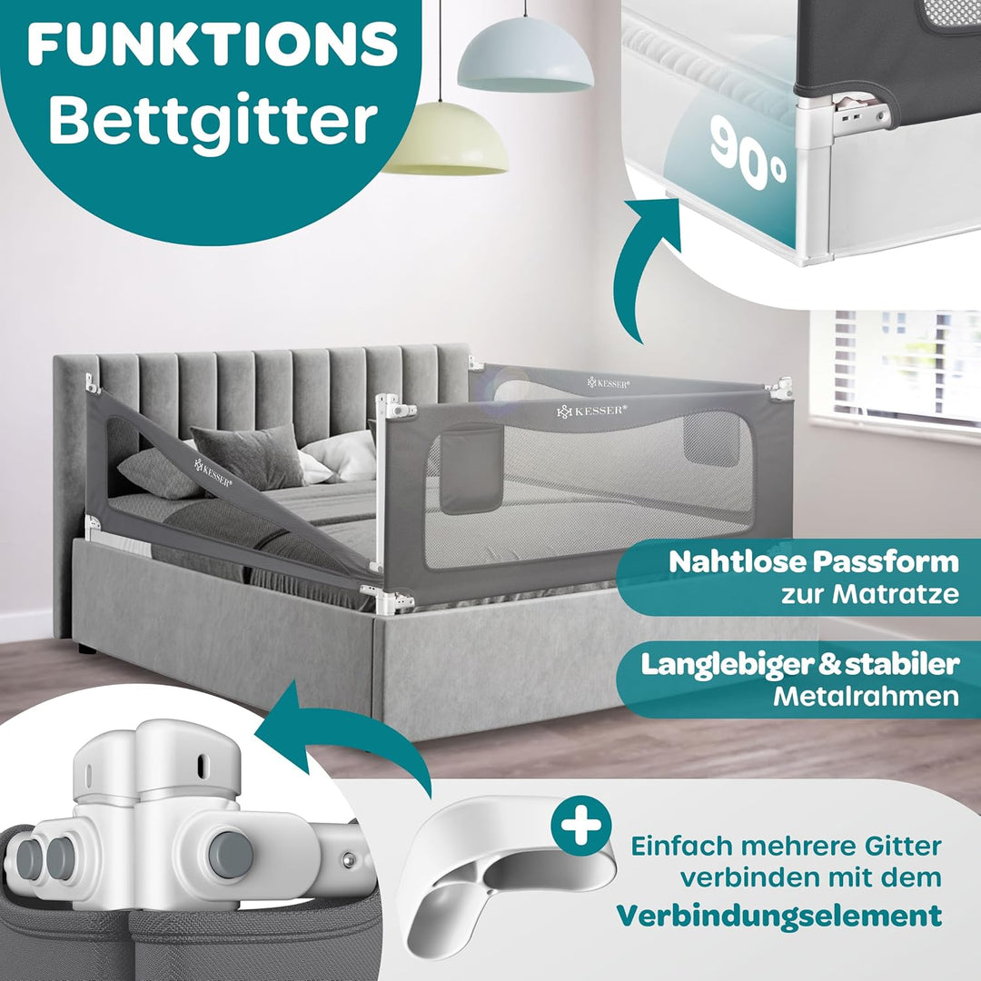 KESSER® Bettschutzgitter 180 cm, Bettgitter Kinderbett höhenverstellbar | Rausfallschutz Bett für Ba