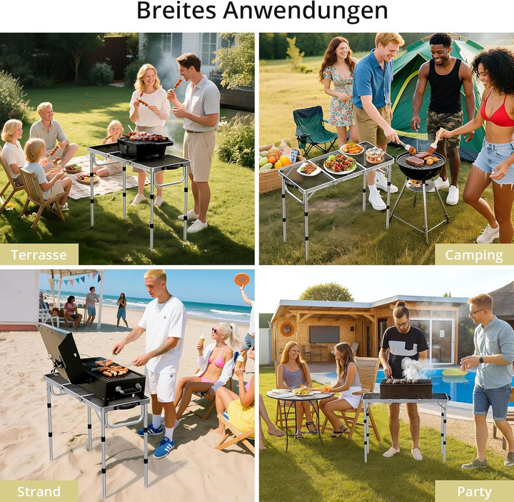 Anbte Campingtisch Klapptisch 87x40cm Aluminium Rahmen 3 Höhenverstellbar 26/48/70cm Koffertisch mit