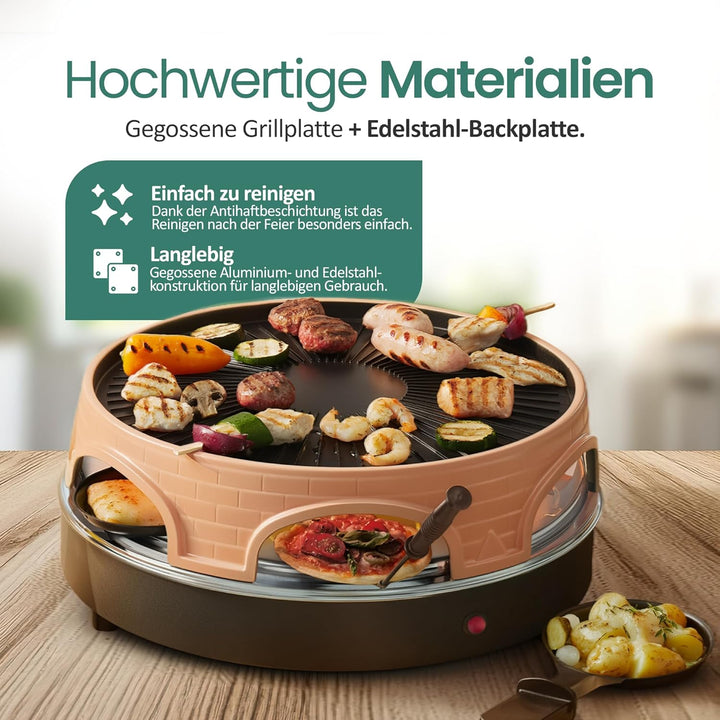 Emerio Pizzaofen, PIZZARETTE das Original, 3 in 1 Pizza-Raclette-Grill, patentiertes Design, für Min