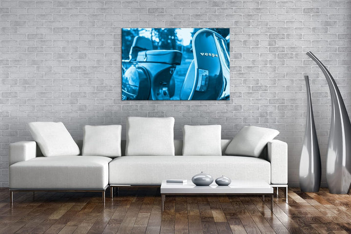 deyoli Vespa Motorrad in schöner Landschaft Format 80x60 Effekt: Monocrome Blau als Leinwandbild, Mo