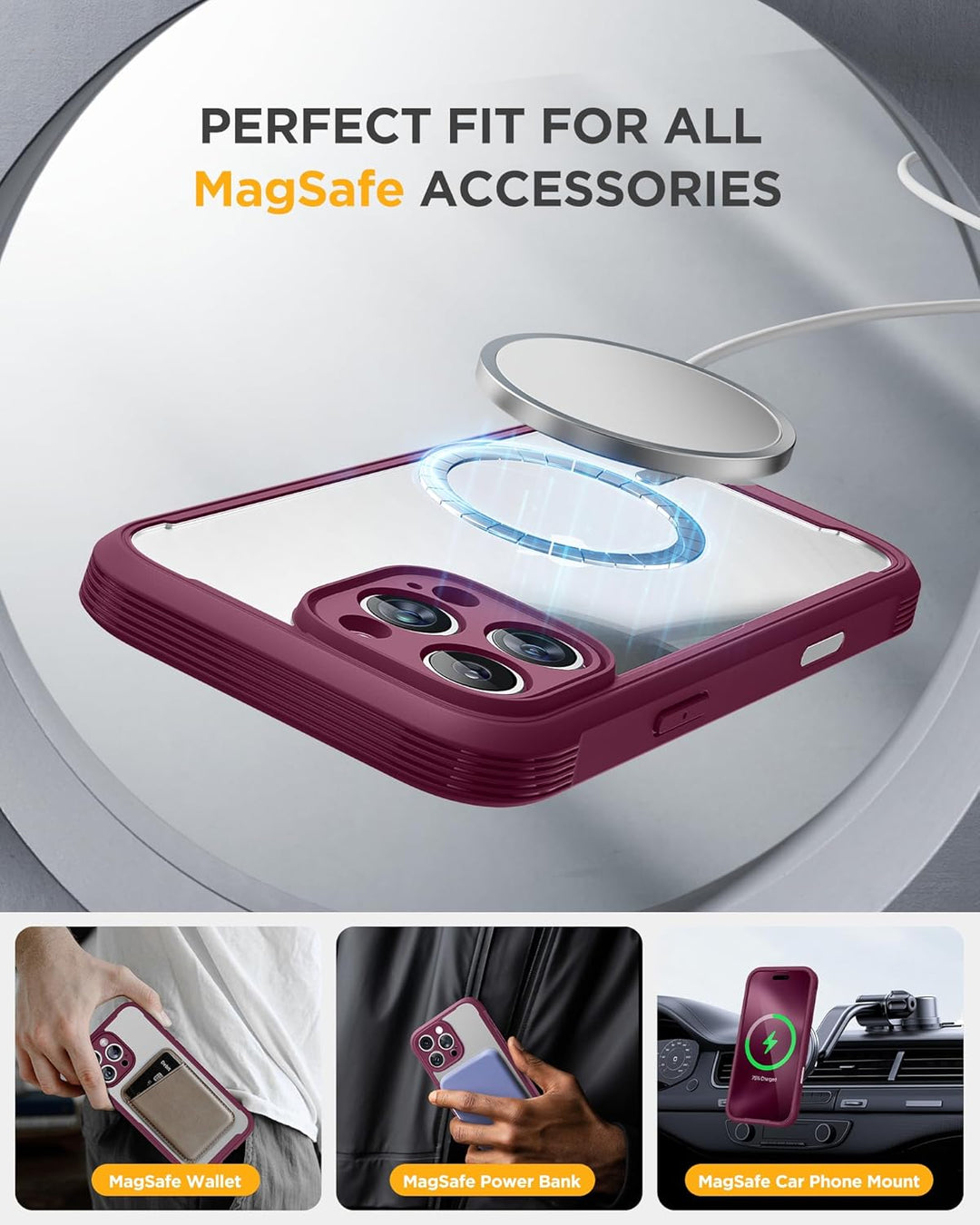 Miracase 360 Grad für iPhone 16 Pro Max Hülle mit Eingebaut Glas Schutzfolie und Kameraschutz, Stoss