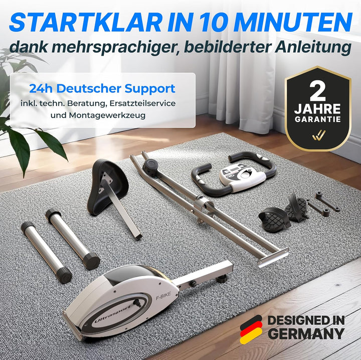 Ultrasport F-Bike, Fahrradtrainer, Heimtrainer, faltbares Fitnessfahrrad, integrierter Trainingscomp