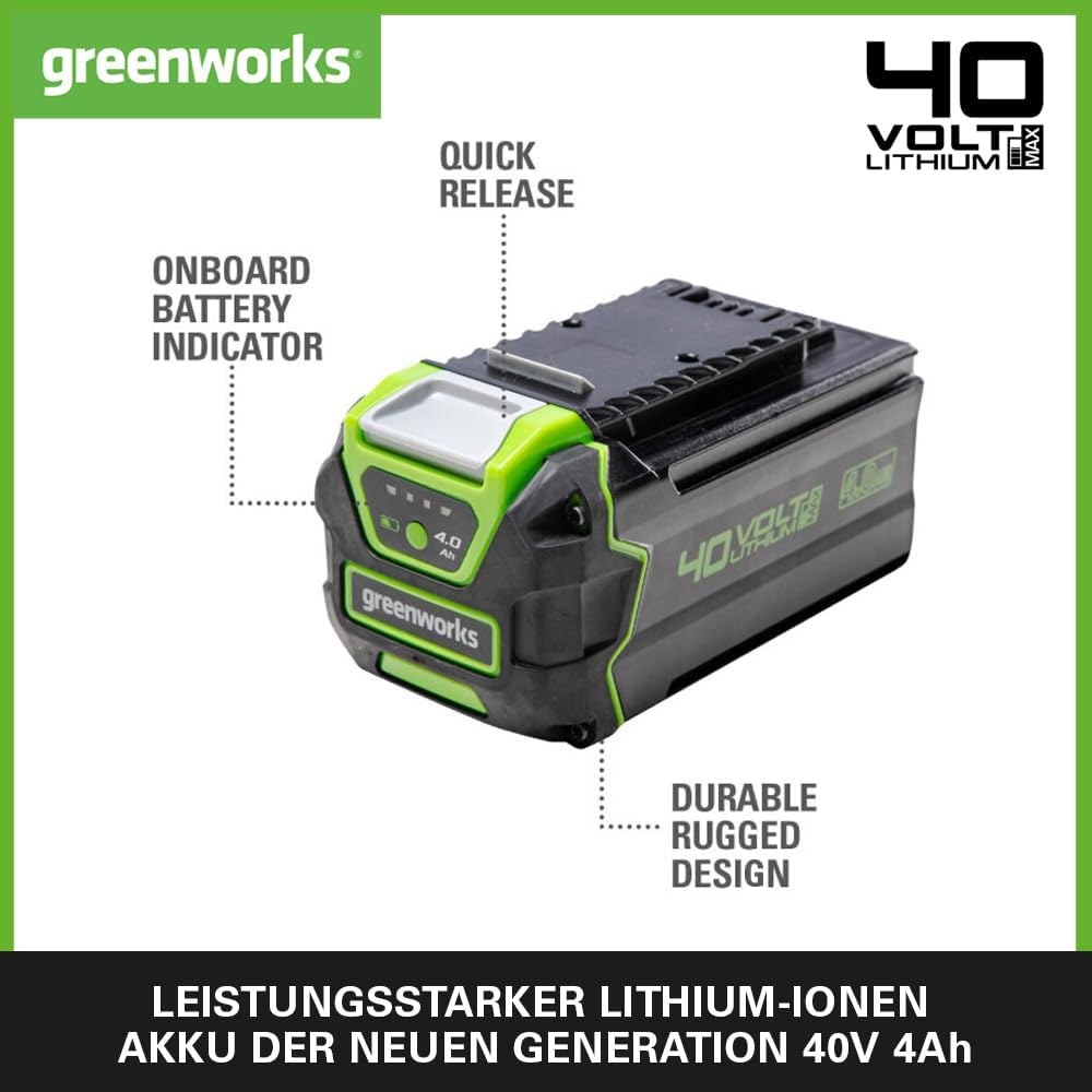 Greenworks 40V Akku - Greenworks 4Ah leistungsstarker Lithium-Ionen Akku für alle Greenworks 40V Gar