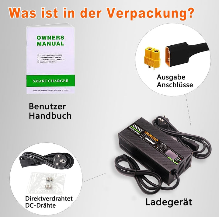 QDD 58,8 V 15 A Li-Ionen-Akkuladegerät mit OLED-Display, DC XT60-Stecker, verwendet für 14S 52 V Lit