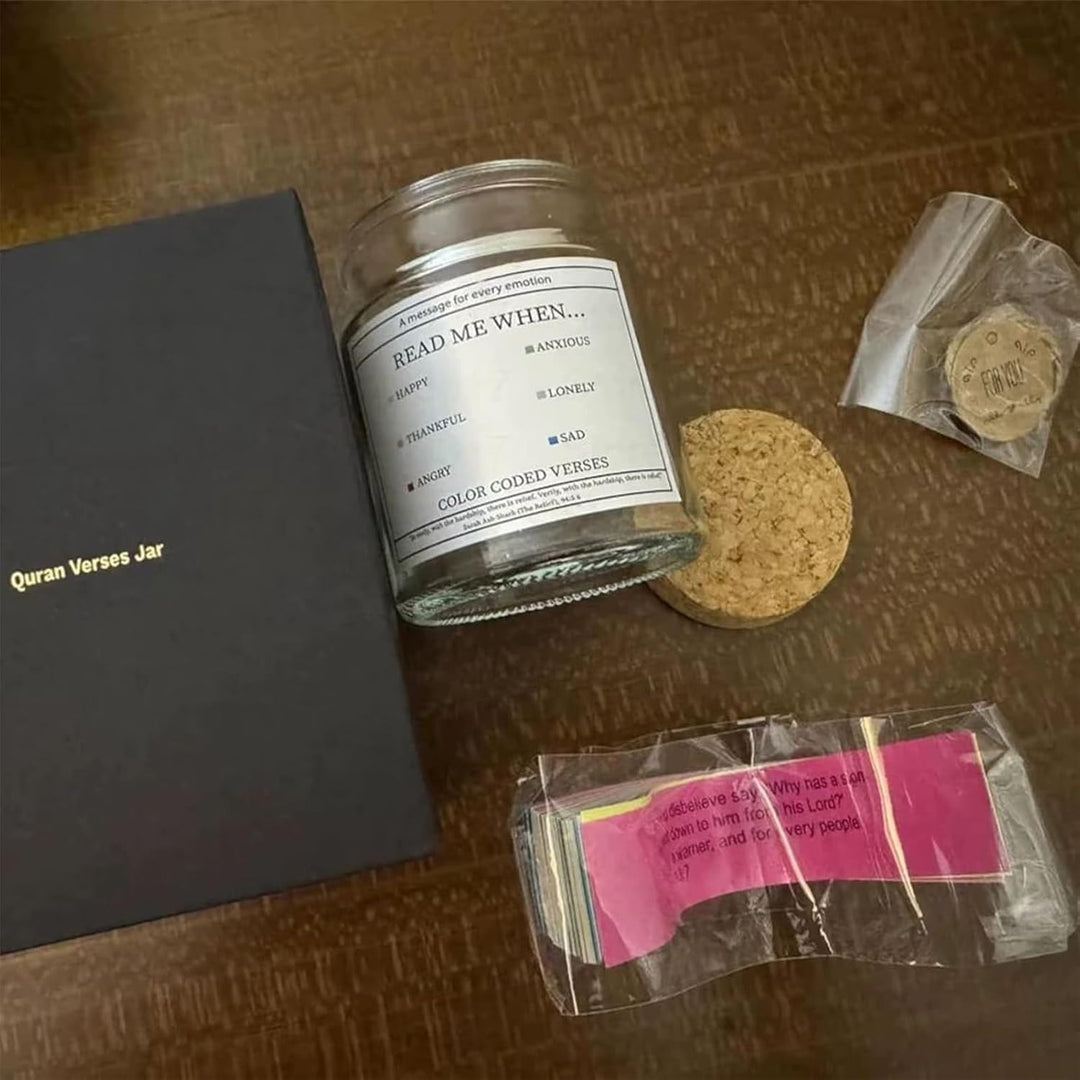 Glas der Verse des Koran, Hoffnungs- und Gebetsglas mit bunten Versen, Gebetsflasche mit spirituelle