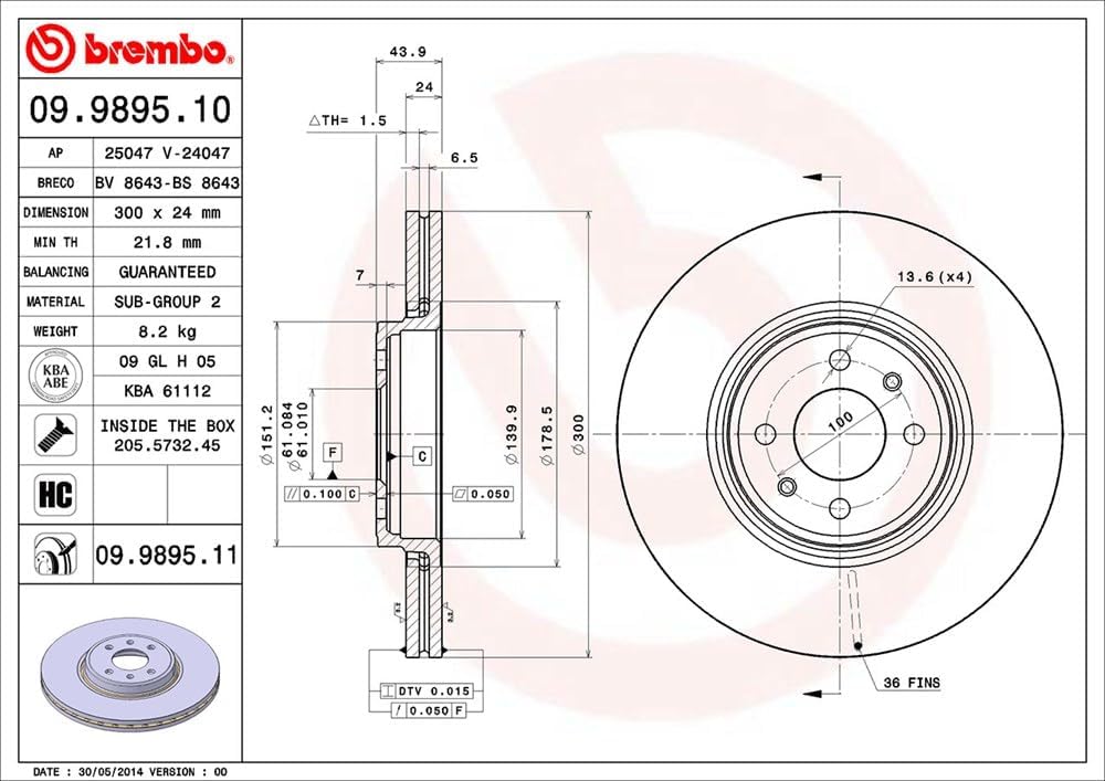 Brembo 09.9895.11 Vordere Bremsscheibe mit UV Lackierung, Anzahl 2