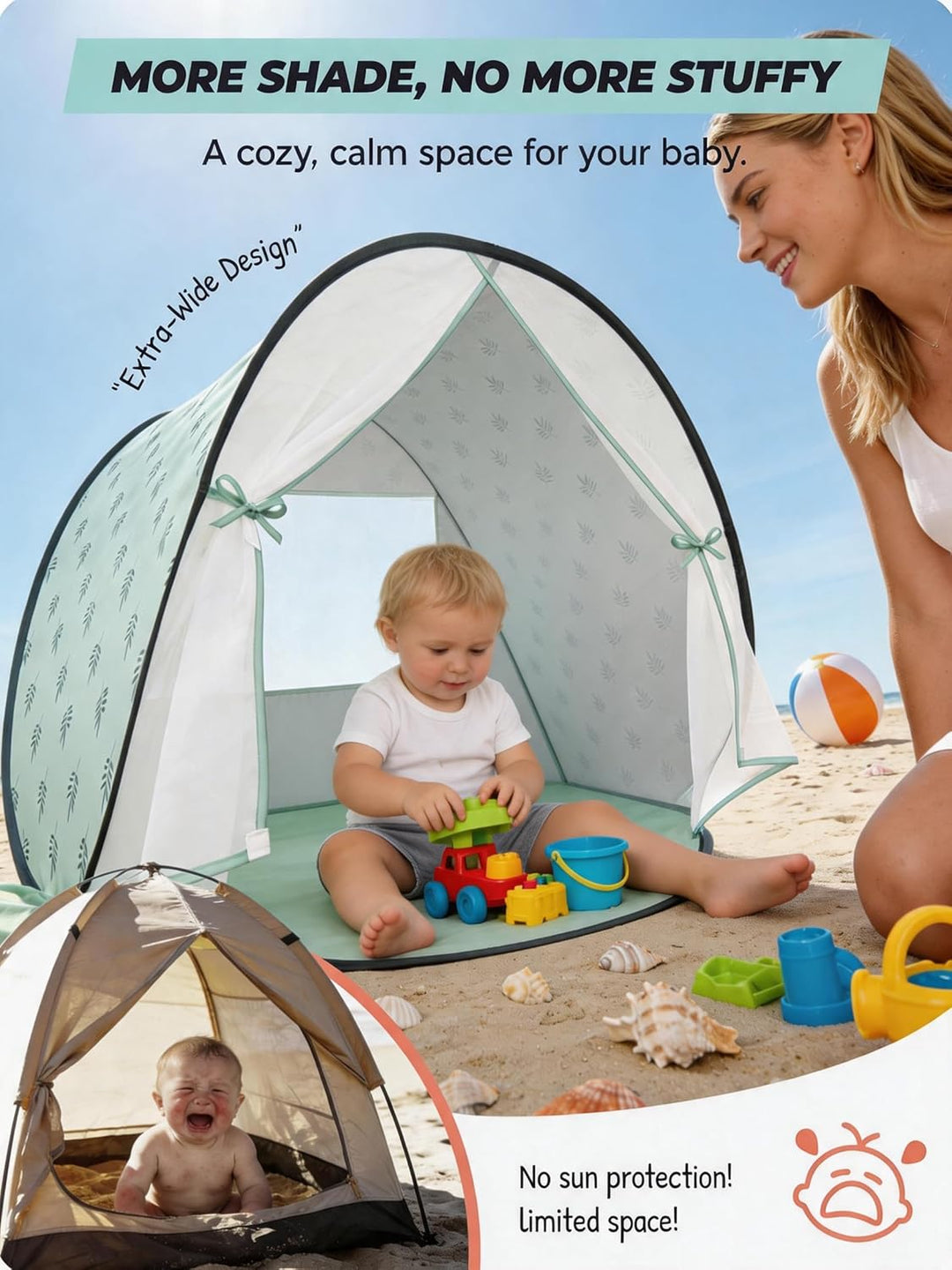 Strandmuschel Baby mit UV-Schutz UPF 50+, Pop-Up Strandzelt für Kinder & Babys, Automatischer Aufbau