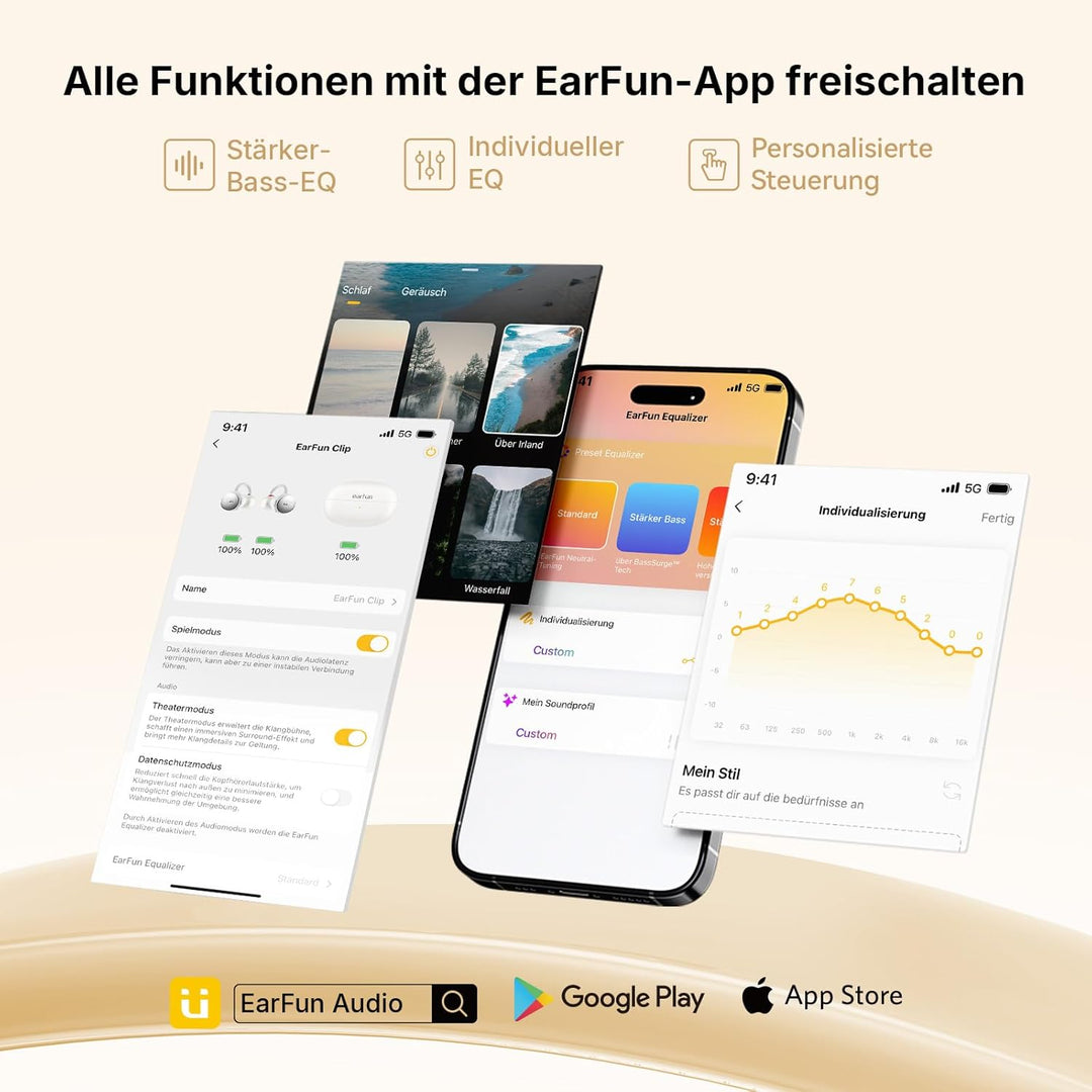 EarFun Clip Open-Ear Kopfhörer Bluetooth, komfortabler Sitz, 10.8 mm Carbon-Treiber, Hi-Res Audio, L
