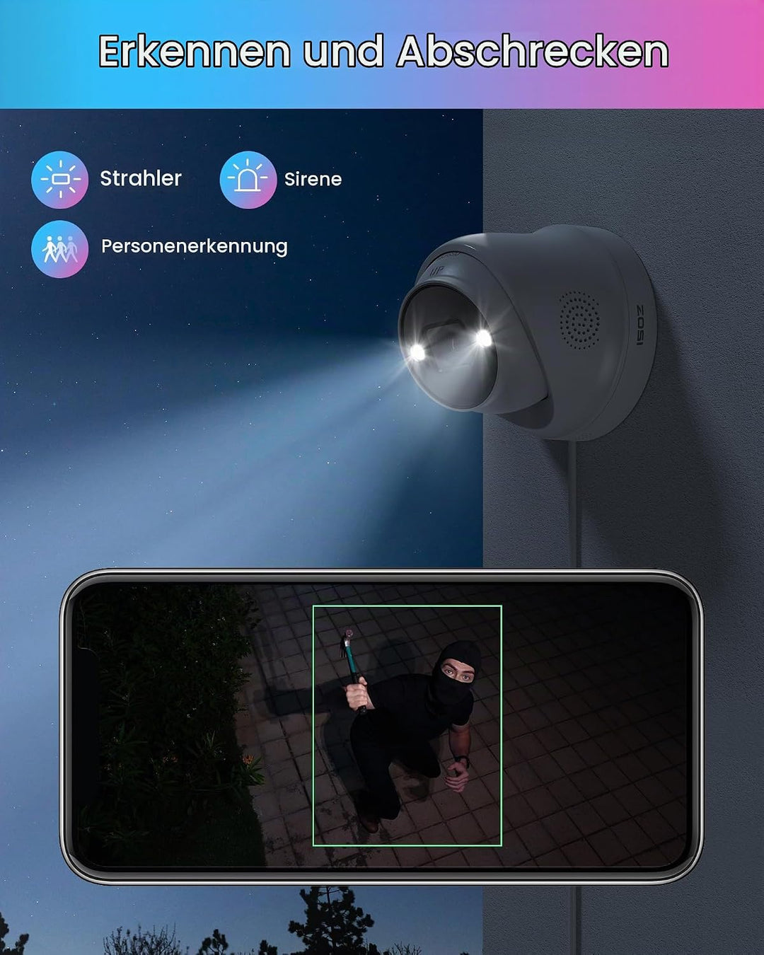 ZOSI 4K PoE Überwachungskamera Aussen mit Personen- und Autoerkennung, 8MP IP Dome Kamera mit 2 Wege