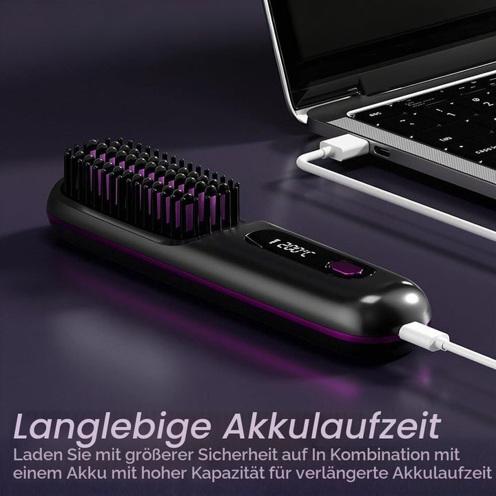 Glättbürste Kabellos, Wiederaufladbar Haarbürste Elektrisch, Tragbare Stylingbürste für Kurze Haare