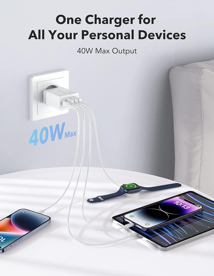 40W USB C Ladegerät, Schnellladegerät 2er-Pack 4 Port USB Adapter USB C Ladestecker für iPhone 16 Pr