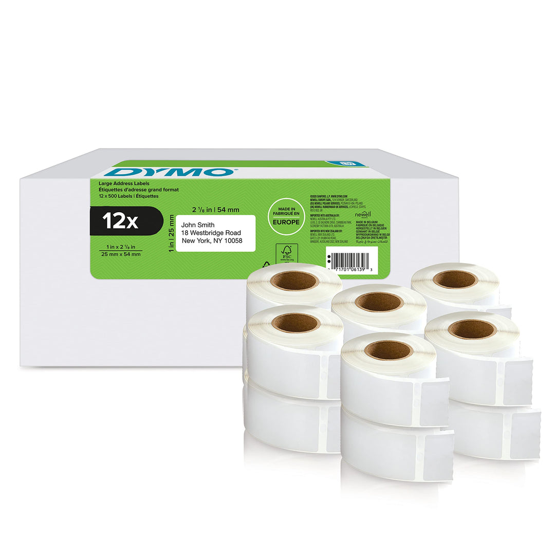 DYMO Original LabelWriter Rücksendeadressetiketten | 25 mmx54 mm | 12 Rollen mit je 500 leicht ablös