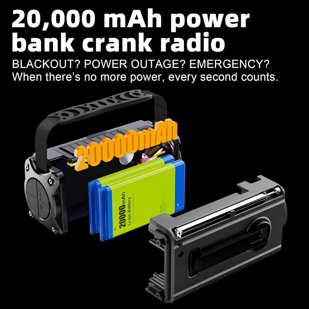 SOLARBABY DAB+/UKW Kurbelradio, Solar Notfallradio mit 20000mAh Akku, Tragbare Digital Radio mit LED