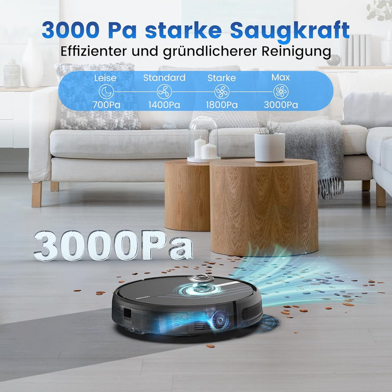 AIRROBO Saugroboter mit Wischfunktion, P30 Staubsauger Roboter mit 3000Pa Saugkraft, 120Min Laufzeit