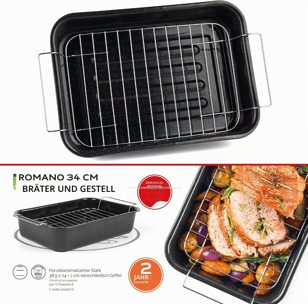 Russell Hobbs CW9161 Romano 34cm Emaille bräter - mit gitter, rechteckige auflaufform mit rost, Spül