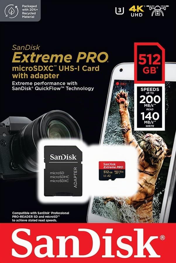 SanDisk Extreme PRO microSDXC UHS-I Speicherkarte 512 GB + Adapter &amp; RescuePRO Deluxe (Für Smartphon