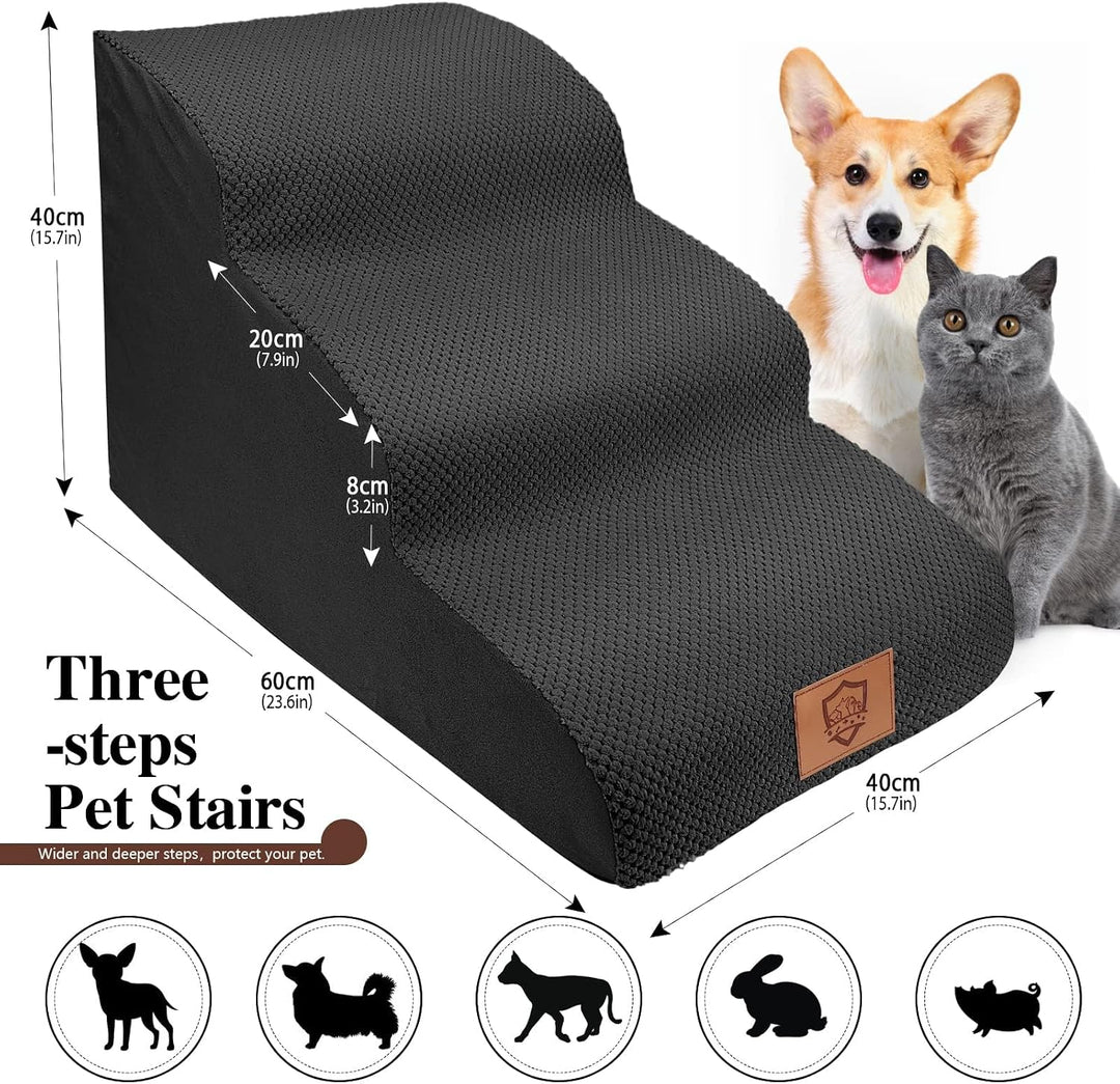 Hundetreppe 3 Stufen, rutschfeste Haustiertreppe für Kleine Hunde, Waschbarer Hundetreppe 40cm Hoch,