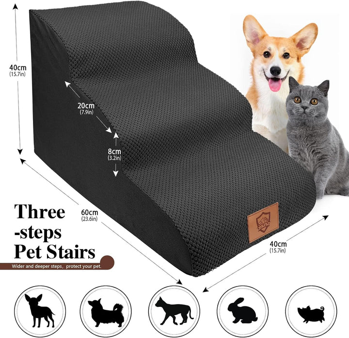 Hundetreppe 3 Stufen, rutschfeste Haustiertreppe für Kleine Hunde, Waschbarer Hundetreppe 40cm Hoch,