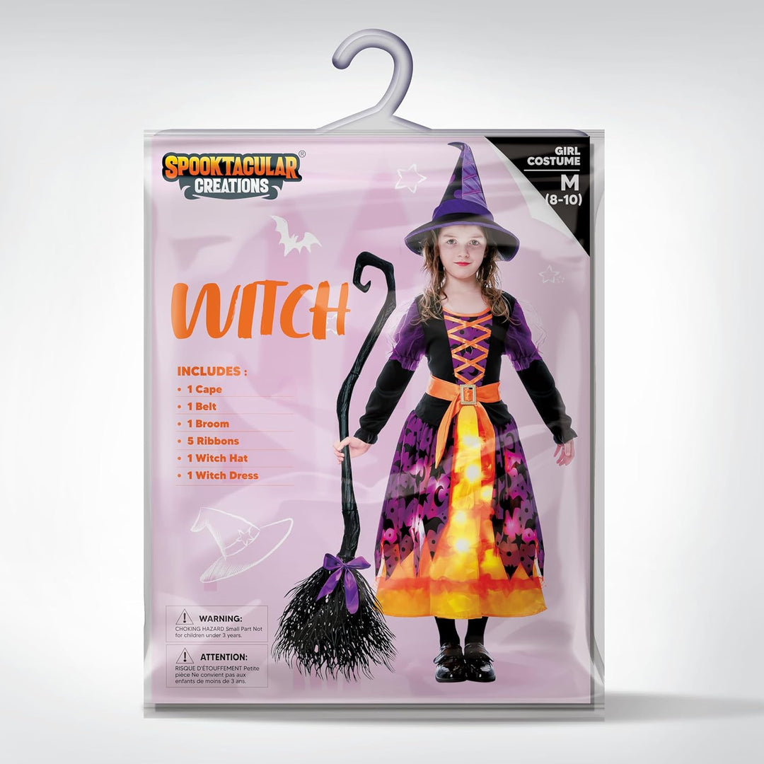 Spooktacular Creations Hexenkostüm für Mädchen, rosa Druck Hexerkostüm, Light-up Hexen Halloween Kos