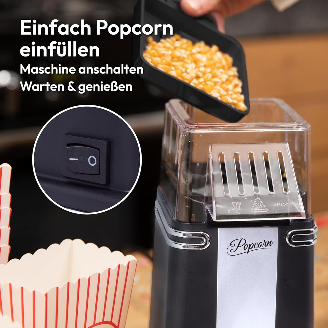Gadgy Popcornmaschine Heissluft - Retro Popcorn Maker - Popcorn Maschine für Fettfreies Ölfreies Pop