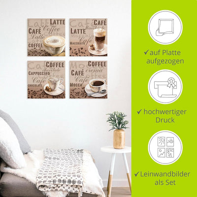 ARTLAND Leinwandbilder auf Holz Wandbild Bild Set 4 teilig je 30x30 cm Quadratisch Getränke Kaffee M