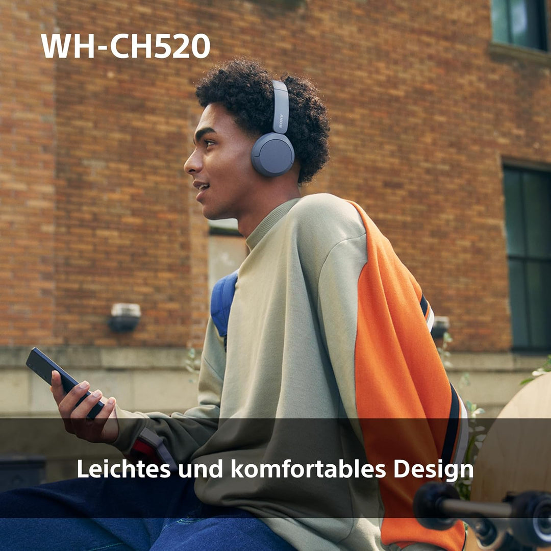 Sony WH-CH520 Kabellose Bluetooth-Kopfhörer - bis zu 50 Stunden Akkulaufzeit mit Schnellladefunktion