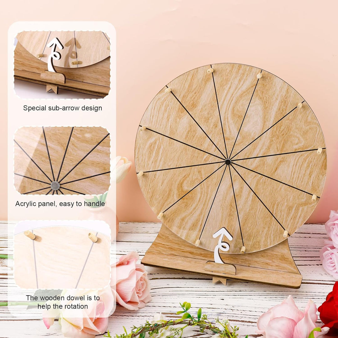 Gosknor 30cm Drehendes Preisrad, 12 Fächer Tischplatte Drehendes Rad Holz Prize Wheel mit Ständer Ro