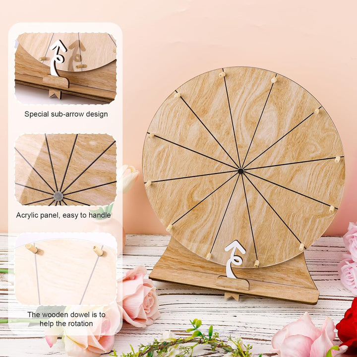 Gosknor 30cm Drehendes Preisrad, 12 Fächer Tischplatte Drehendes Rad Holz Prize Wheel mit Ständer Ro
