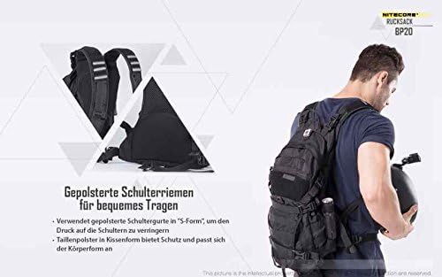 Nitecore Rucksack BP20 - Belüfteter Rücken - Militär-Spezifikationen - MOLLE System - Schwarz - 20L