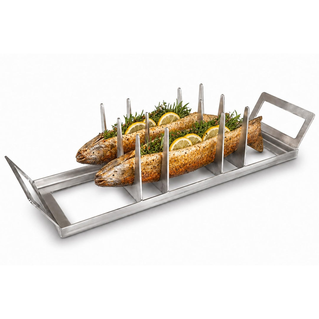 SCHILLING Fischgrilltechnik Fischhalter Edelstahl, für Grill, 45x14 cm, Backofen, Räucherkammer, Gar