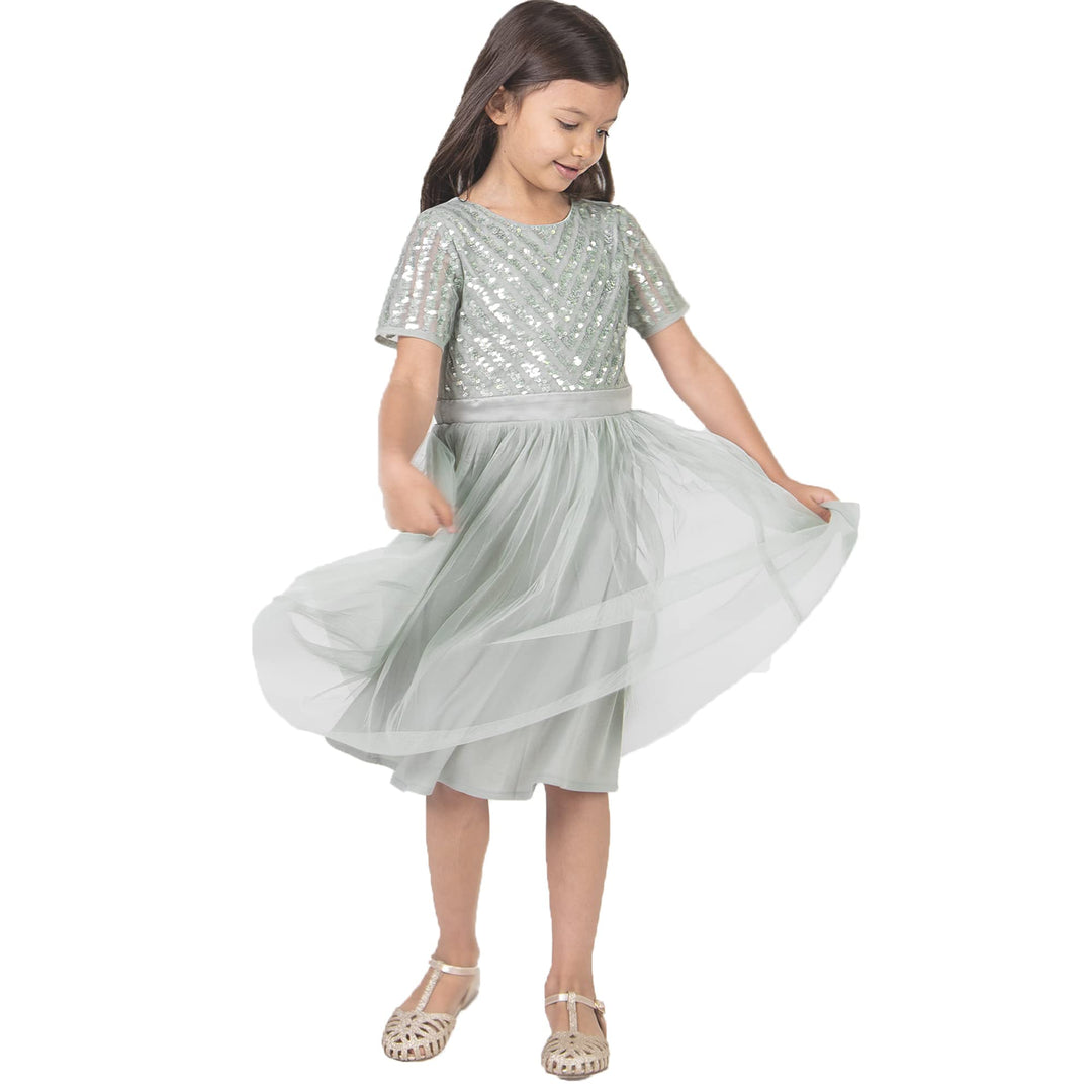 Maya Deluxe Mädchen Midi Girls for Wedding with Sequin Embellishment Short Sleeve Prom Birthday Part