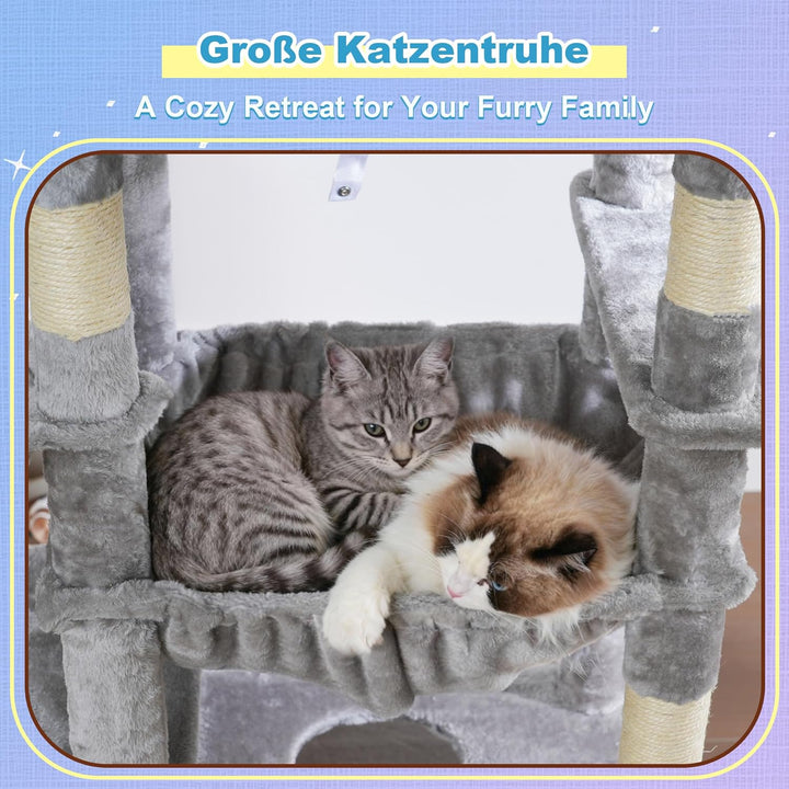 Hey-brother Kratzbaum, 182 cm hoch Katzenbaum für Grosskatze, mehrstöckiger Katzenkratzbaum mit 2 Gr