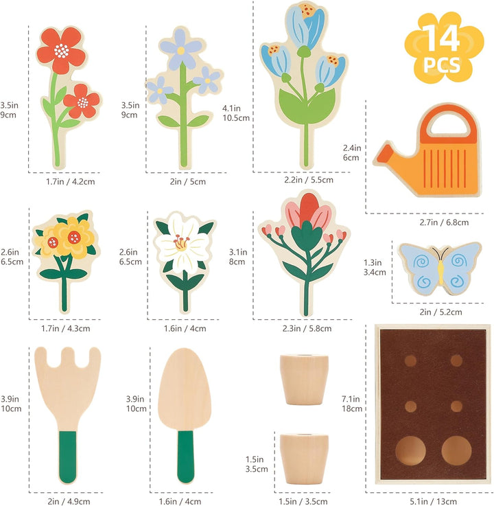KizKnows Holz Blumengarten Spielzeug Blumen-Set Gartenspiel Montessori Spielzeug Rollenspiel Spielze