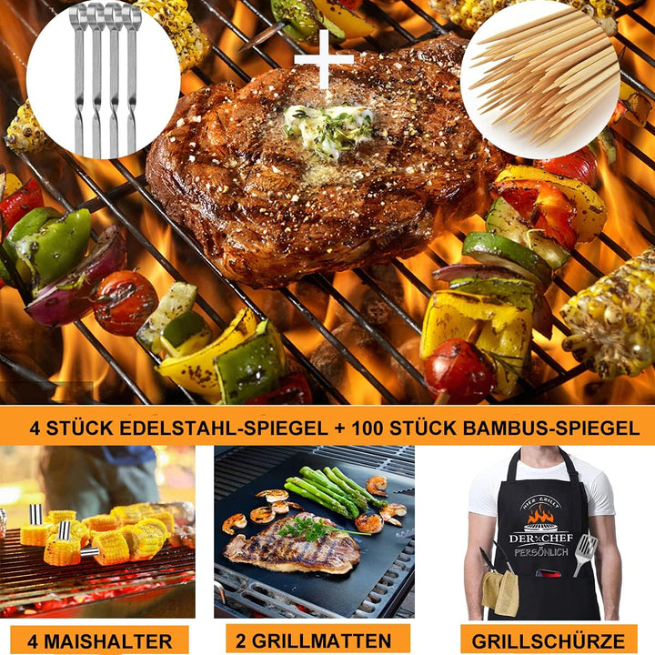 Grillbesteck Set,Grillset Grillzubehör im Geschenke für Männer,21-Stück Edelstahl Barbecue-Utensilie