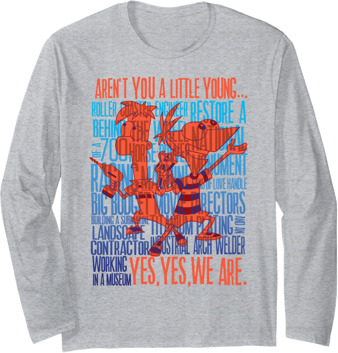 Disney Phineas und Ferb A Little Young Text Stack Silhouette Langarmshirt