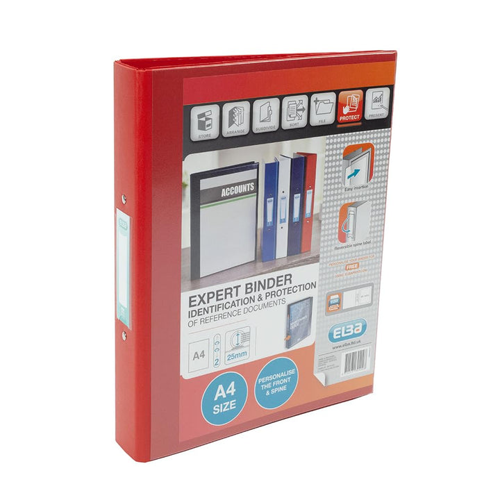 Emgee Ringmappe PVC mit transparenter Fronttasche 2 O-Ringe 25 mm A4 10 Stück rot, rot