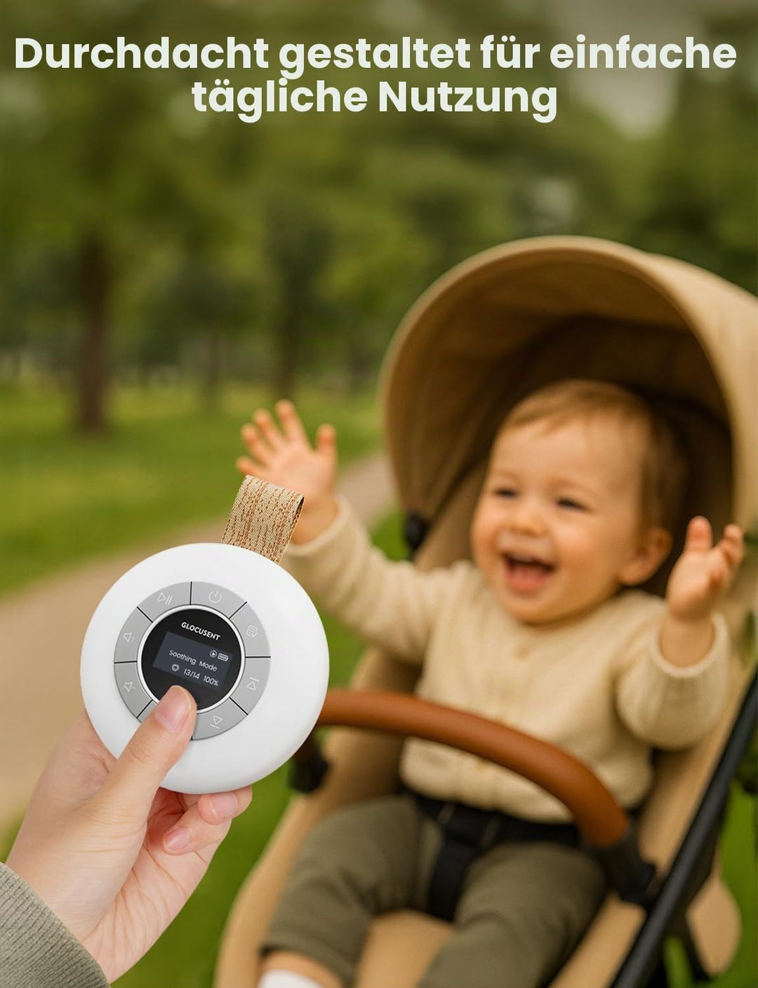 Glocusent Nachttischlampe Baby &amp; White Noise Machine mit 62 Sounds &amp; 9 Farben, Bluetooth, 2000mAh Ak