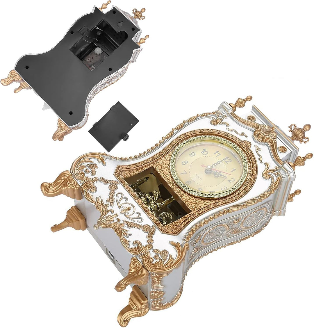 KIMISS Hohe Goldene Kaminuhr, Antike Tischuhr, Kunststoff, Vintage-Stil, Kunststoff-Tischuhr, Antike