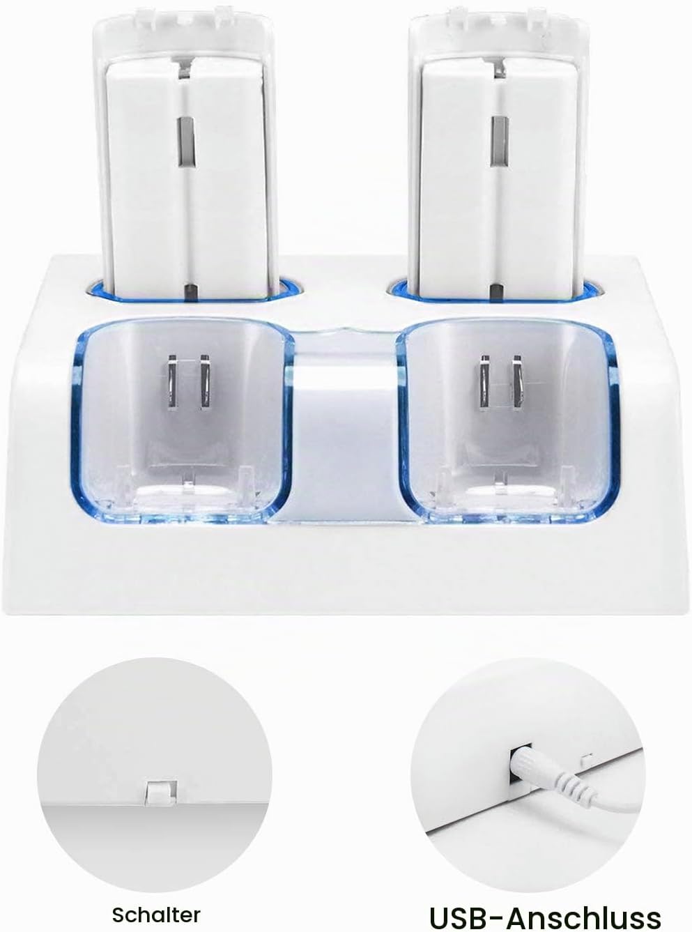 Remote Ladegerät für 2 Wii Controller mit 4 Akkus,TechKen Ladestation für WII Fernbedienung für Wii