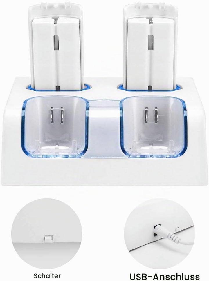 Remote Ladegerät für 2 Wii Controller mit 4 Akkus,TechKen Ladestation für WII Fernbedienung für Wii