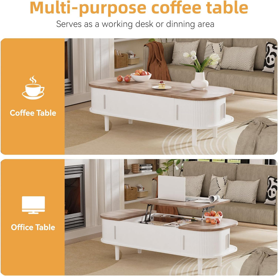 Couchtisch mit Hebeplatte – Moderner Holztisch mit Einzigartiger Textur & Verstecktem Stauraum, Kaff