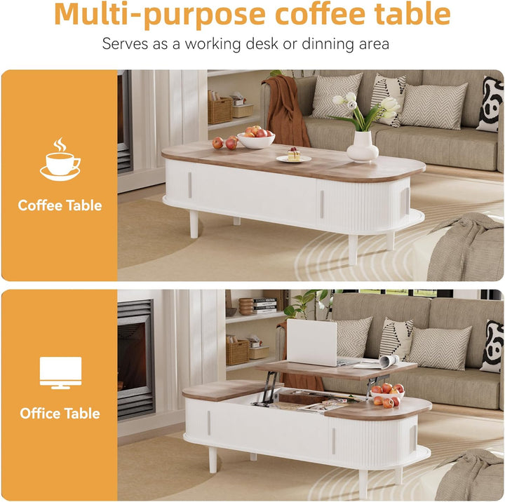 Couchtisch mit Hebeplatte – Moderner Holztisch mit Einzigartiger Textur & Verstecktem Stauraum, Kaff