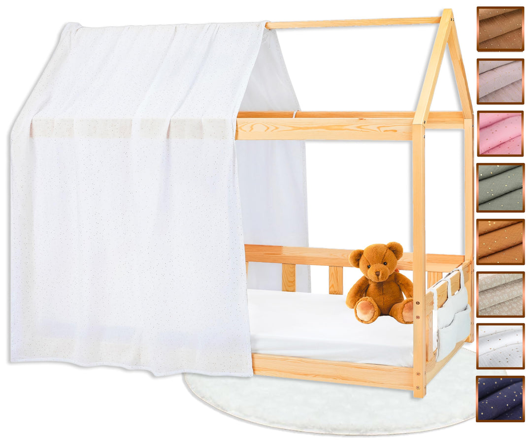 Hausbett Himmel - 100% Baumwolle - Betthimmel Hausbett aus Musselin - Bett Vorhang Kinderbett - Himm
