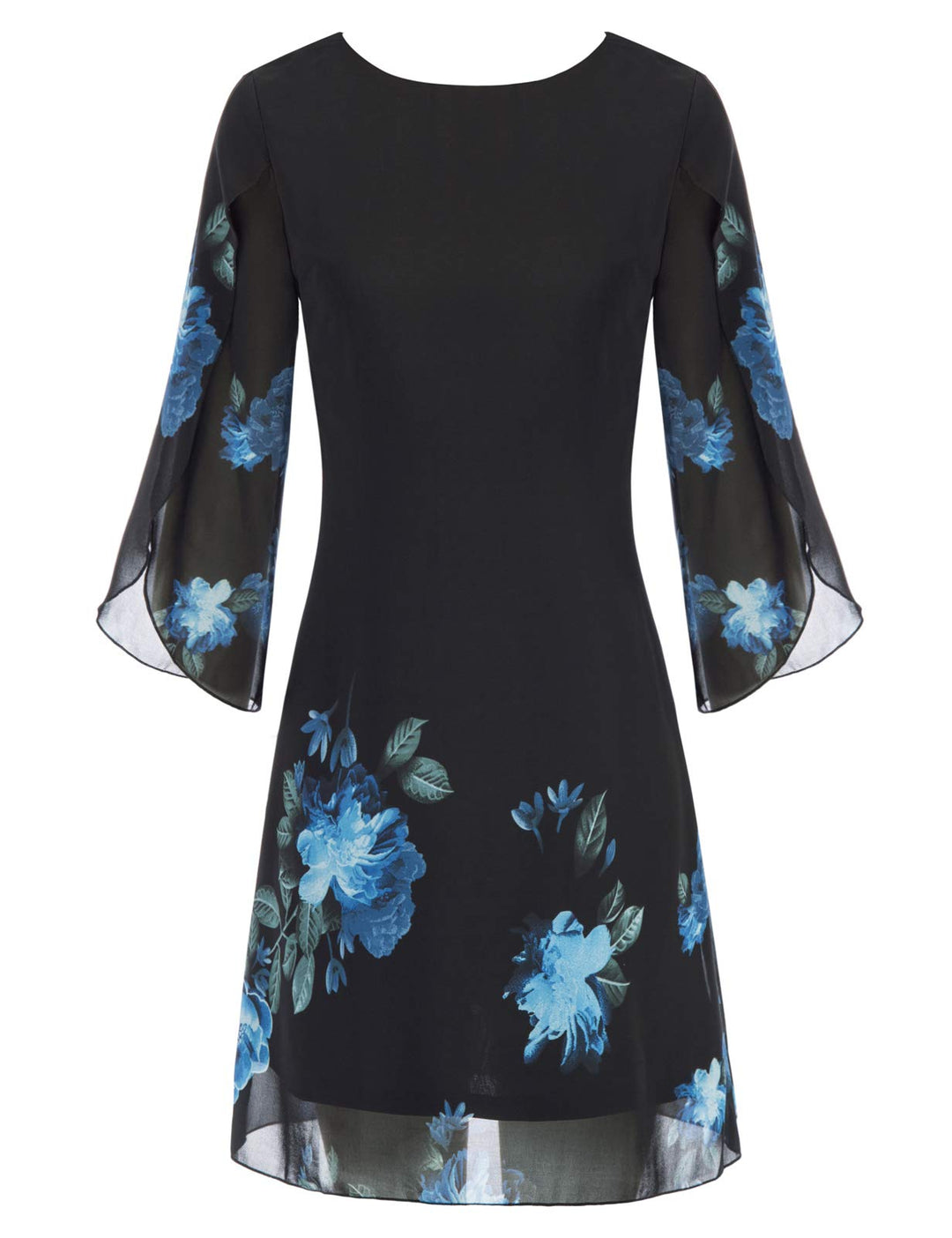 GRACE KARIN Damen Kleid Elegant Chiffon Kleid 3/4 Ärmel Loose Abend Cocktailkleid M Schwarz-blau, M