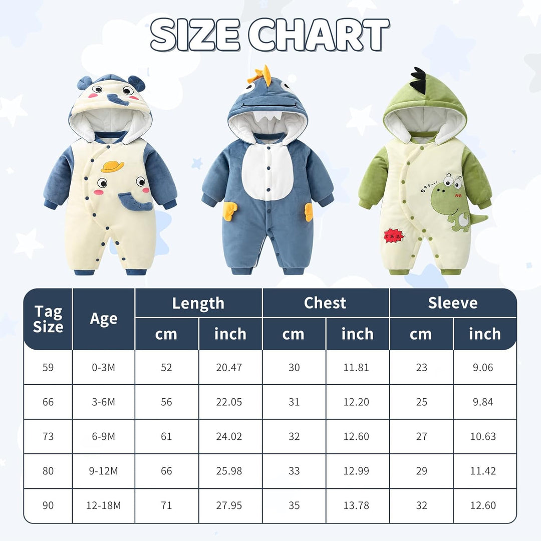Baby Overall Mit Kapuze Füsslinge Strampler Schneeanzüge Karikatur Unisex Winter Kleidungsset 0-3 Mo