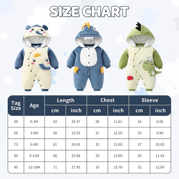 Baby Overall Mit Kapuze Füsslinge Strampler Schneeanzüge Karikatur Unisex Winter Kleidungsset 0-3 Mo