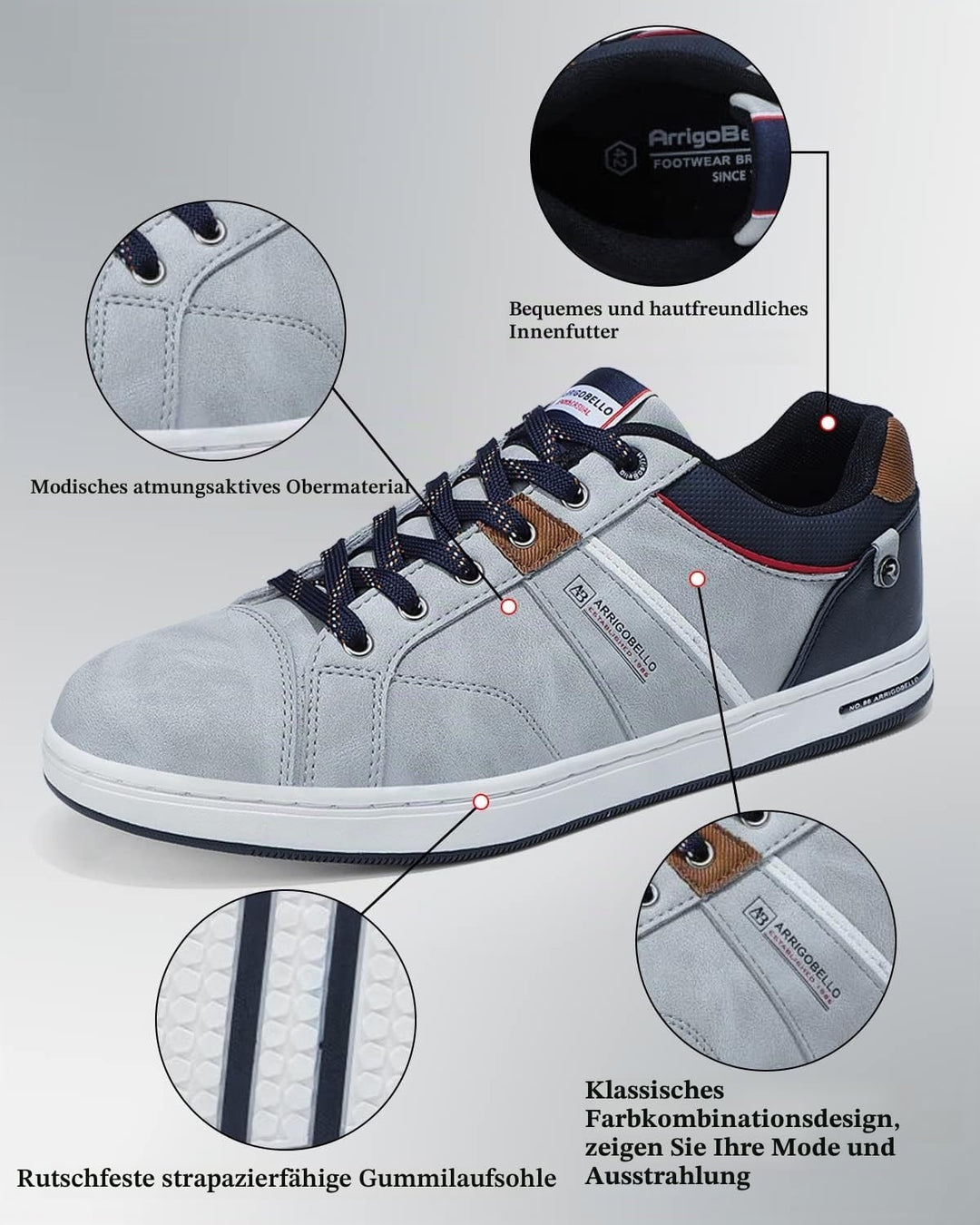 ARRIGO BELLO Herren Freizeitschuhe Schuhe Sneakers Wanderschuhe Leders Laufschuhe Leichtgewicht Outd